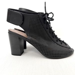 Vegan Leather Laceup Chunky Heeled Pumps